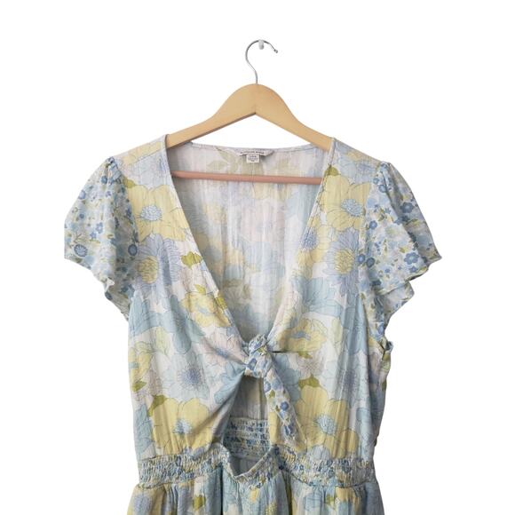 American Eagle Tie Front Floral Print Romper Blue Size Large - Picture 2 of 10